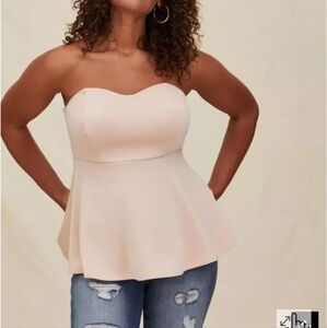 Torrid Cream Strapless Peplum Top